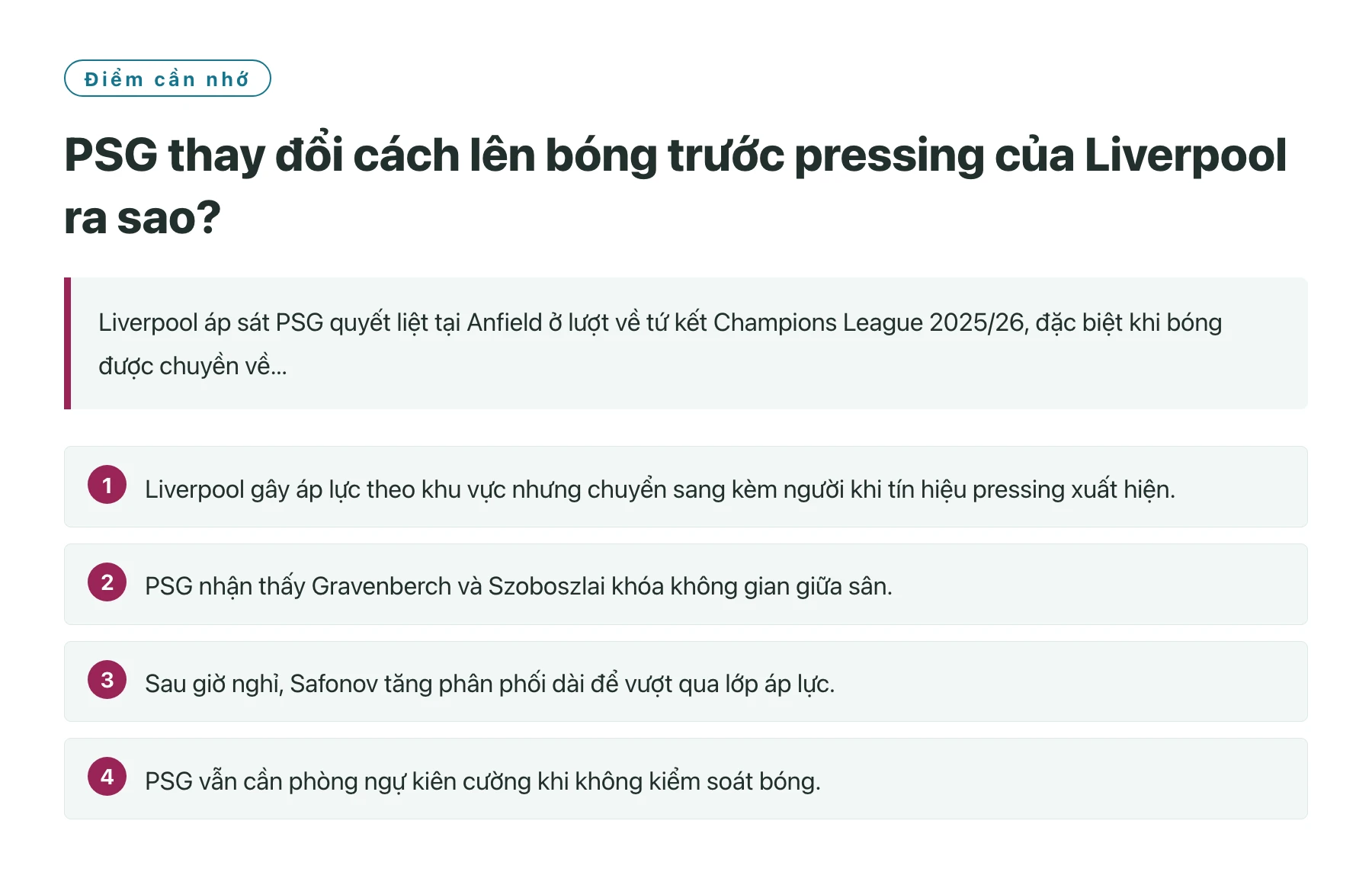 PSG thay đổi cách lên bóng trước pressing của Liverpool ra sao?——全文要点速览